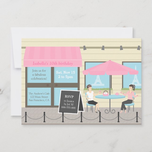 French Cafe Paris Birthday Party Invitations (Front)