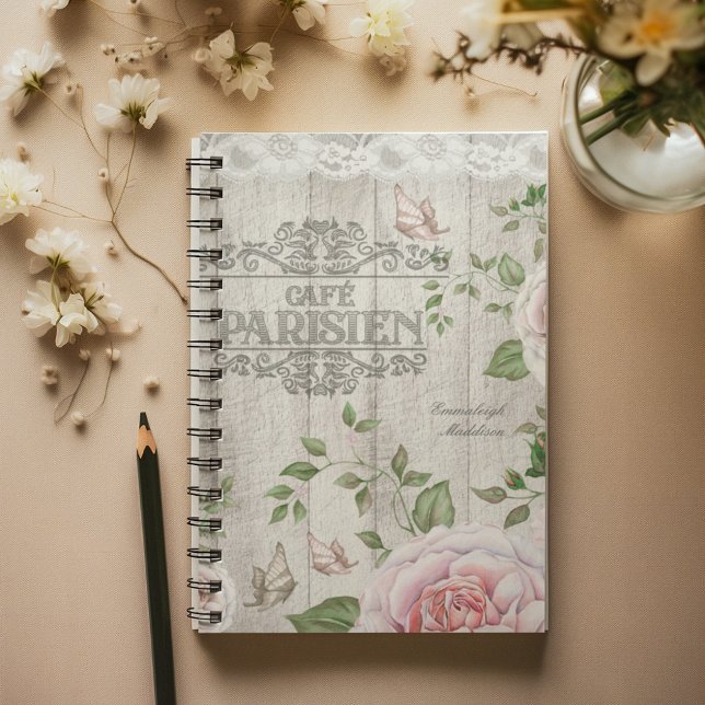 French Cafe Parisien Floral Wood Board Notebook (Creator Uploaded)