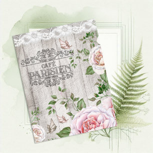 French Cafe Parisien Floral Wood Board Postcard