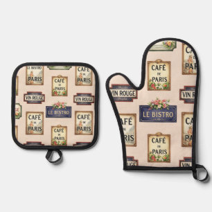 French Café Signage by Natasha Us Oven Mitt & Pot Holder Set