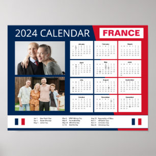 French Calendar in English Add Your Photo 2024 Poster