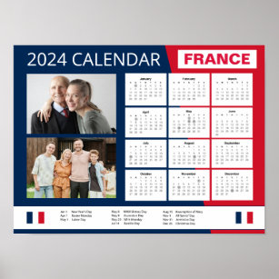 French Calendar in English   Add Your Photo 2024  Poster