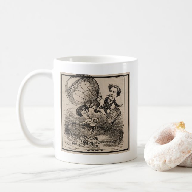 French Caricature Of Balloonist In Hot Air Balloon Coffee Mug (With Donut)