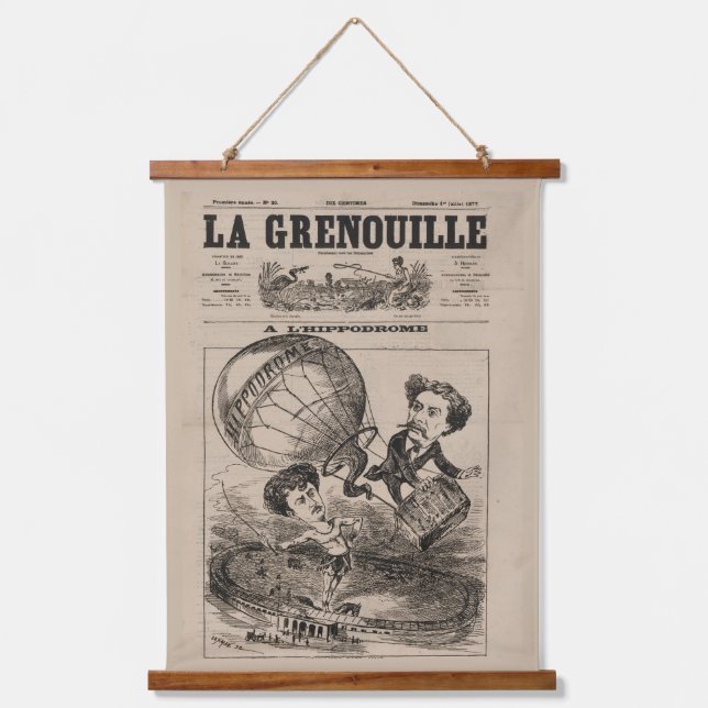 French Caricature Of Balloonist In Hot Air Balloon Hanging Tapestry (Front)