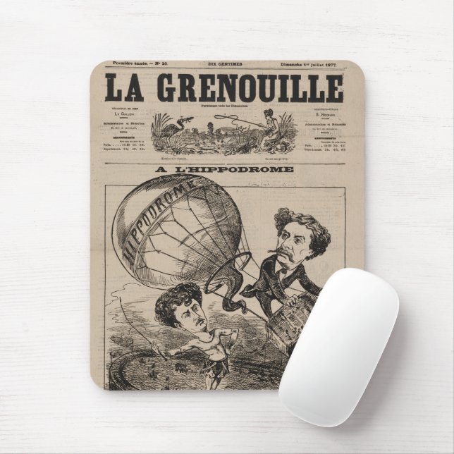 French Caricature Of Balloonist In Hot Air Balloon Mouse Mat (With Mouse)