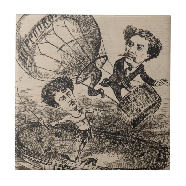French Caricature Of Balloonist In Hot Air Balloon Tile (Front)