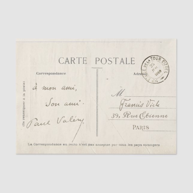 French Carte Postale Decoupage Vintage  Tissue Paper (Front)