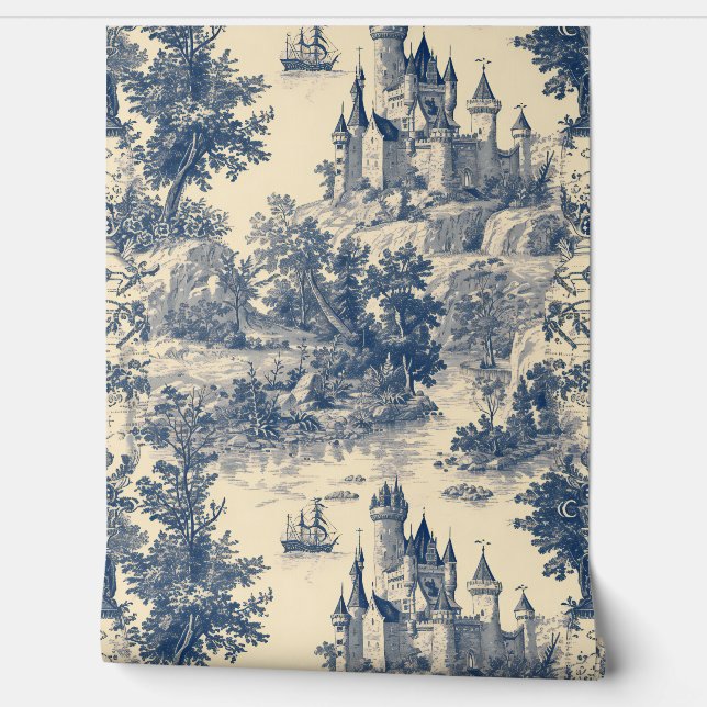 French Castle Toile de Jouy Wallpaper (Unrolling)
