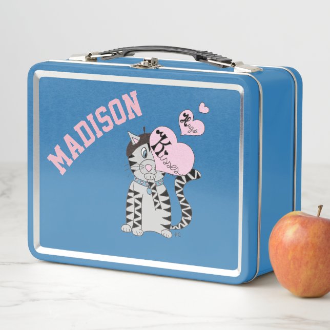 French cat personalised kid metal lunch box (In Situ)
