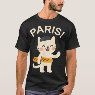 French Cat With Baguette Cute Cat Paris Funny Anim T-Shirt