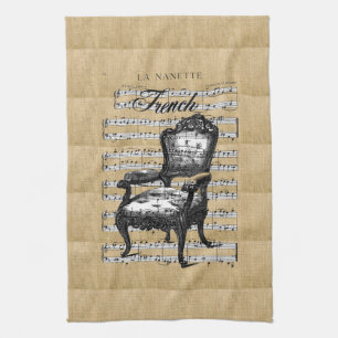 French Chair on Burlap Tea Towel