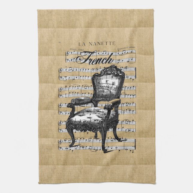 French Chair on Burlap Tea Towel (Vertical)