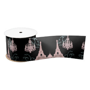 French Chandelier Black Pink Paris Eiffel Tower Satin Ribbon