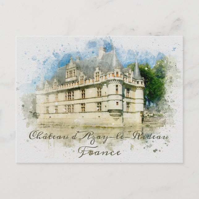 French Chateau Mediaeval Castle France Watercolor Postcard (Front)