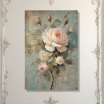 French Chateau Vintage Blue Pink Floral Decoupage 