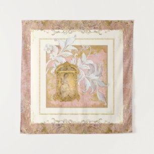French Chateau Vintage Elegant Paris Pink Gold Tapestry