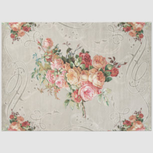 French Chateau Vintage Rose Bouquet Grey Decoupage Tissue Paper