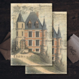 French Chateau Vintage Script Ephemera Decoupage Tissue Paper