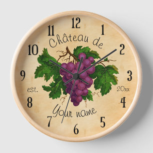 French Chateau with Grapes Vintage Personalised Clock