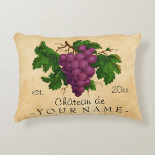 French Chateau with Grapes Vintage Personalised Decorative Cushion