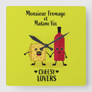 French cheese and wine gifts square wall clock