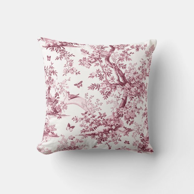 French Cherry Garden Flowering Tree Toile de Jouy Cushion (Front)