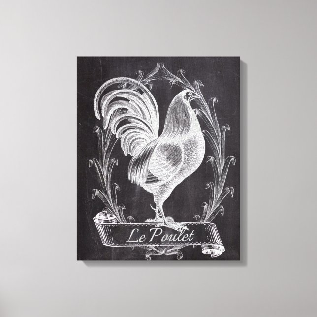 french chic chalkboard western country rooster canvas print (Front)