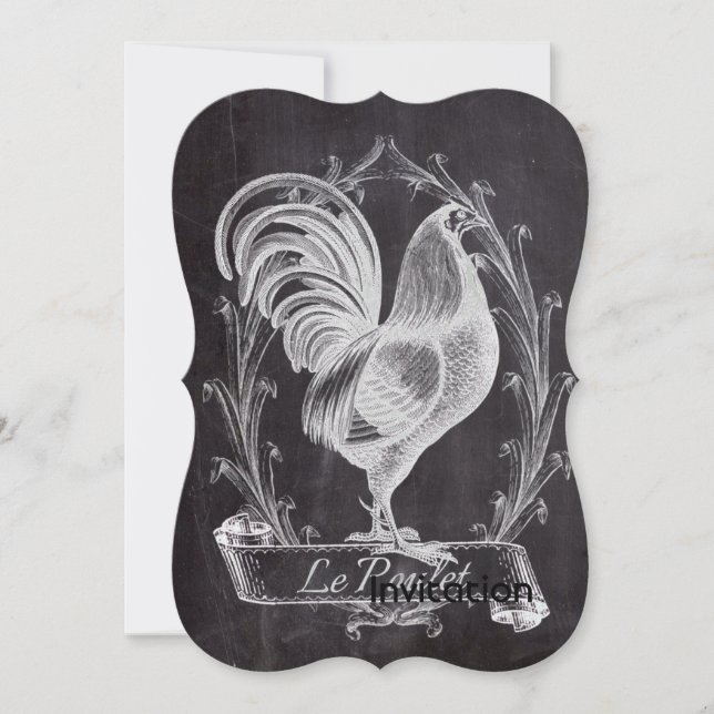 french chic chalkboard western country rooster invitation (Front)