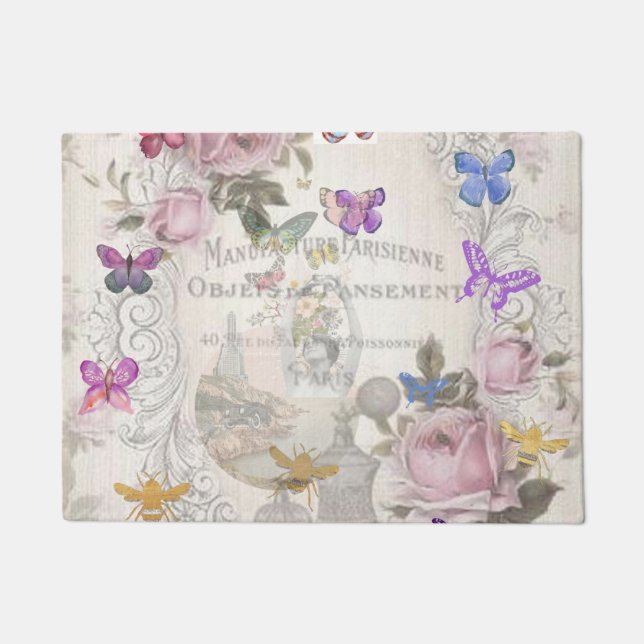 French chic,country rustic,floral pattern,roses,re doormat (Front)