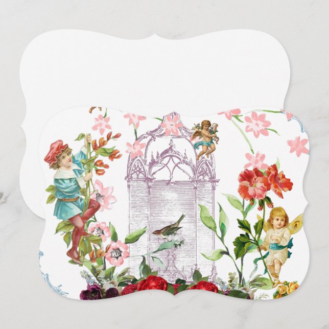 French chic,country rustic,floral pattern,roses,re save the date (Front/Back)