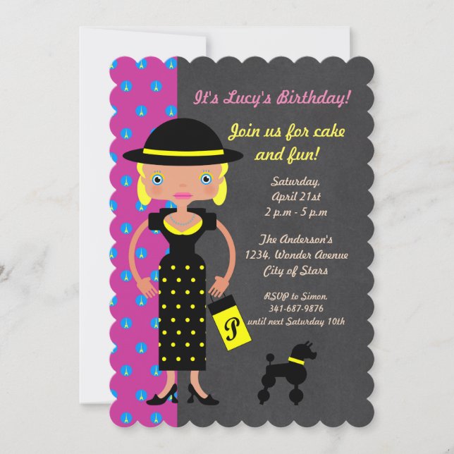 French Chic Girl Birthday Party invitation (Front)
