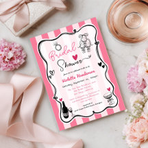 French Chic Hand Drawn Pink Stripe Bridal Shower