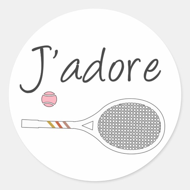 French Chic J'adore Tennis Player Retro Design     Classic Round Sticker (Front)