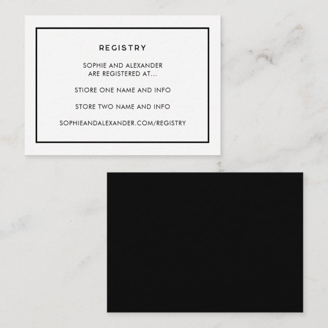 French Chic Minimal Monochrome Wedding Registry Enclosure Card (Front/Back)
