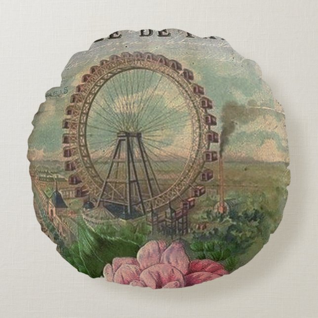 French chic,Paris,rustic,collage,Victorian,elegant Round Cushion (Front)