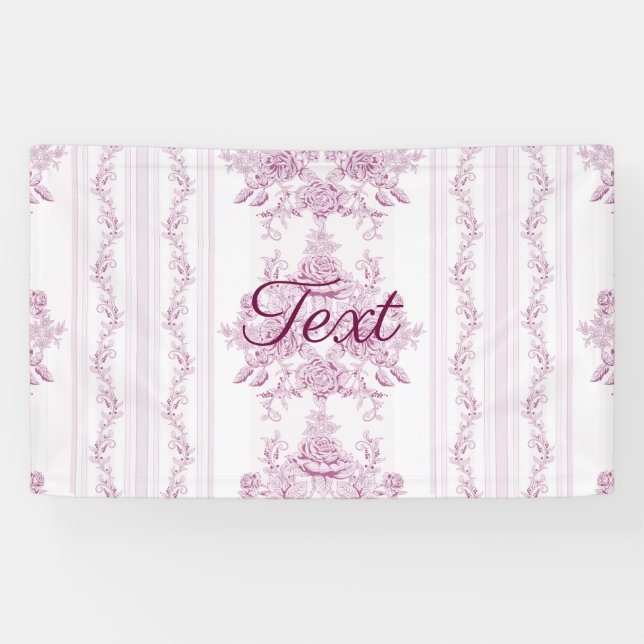 French chic,pink,toile,floral,pattern,victorian,Fl Banner (Horizontal)