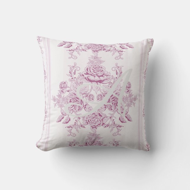 French chic,pink,toile,floral,pattern,victorian,Fl Cushion (Front)