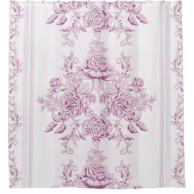 French chic,pink,toile,floral,pattern,victorian,Fl Shower Curtain (Front)