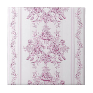 French chic,pink,toile,floral,pattern,victorian,Fl Tile