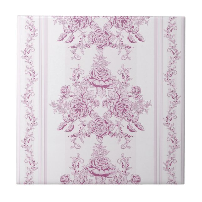 French chic,pink,toile,floral,pattern,victorian,Fl Tile (Front)