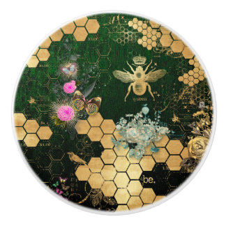 French chic, victorian,bee,floral,gold foil, belle ceramic knob