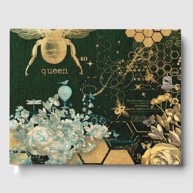 French chic, victorian,bee,floral,gold foil, belle guest book (Front)