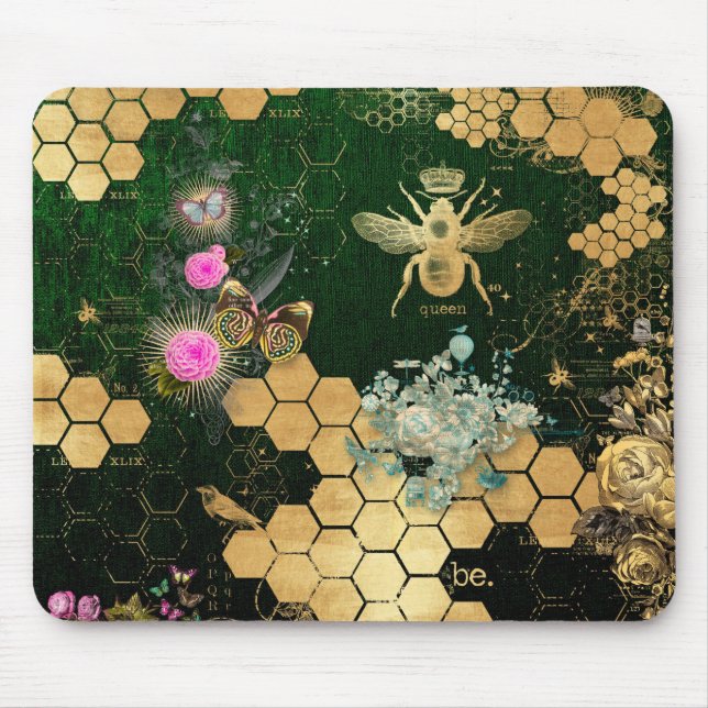 French chic, victorian,bee,floral,gold foil, belle mouse mat (Front)