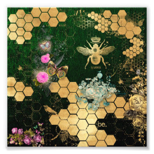 French chic, victorian,bee,floral,gold foil, belle photo print