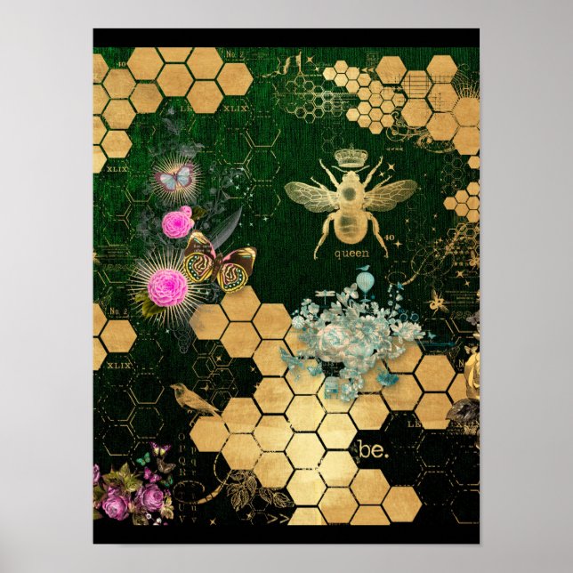 French chic, victorian,bee,floral,gold foil, belle poster (Front)
