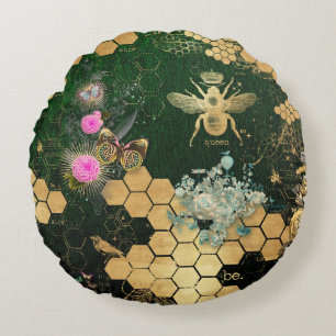 French chic, victorian,bee,floral,gold foil, belle round cushion