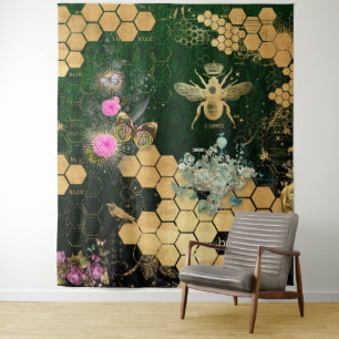 French chic, victorian,bee,floral,gold foil, belle tapestry