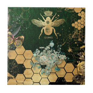 French chic, victorian,bee,floral,gold foil, belle tile