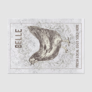 French Chicken HEN Grunge Vintage Ivory Decoupage  Tissue Paper