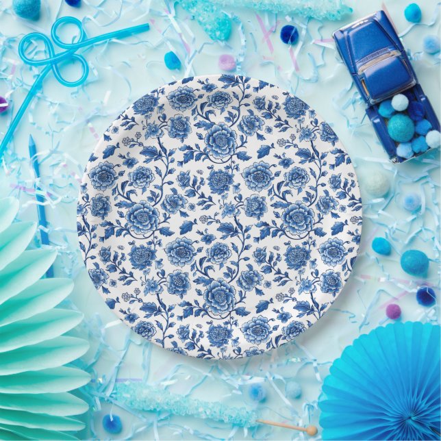 French Chinoiserie Floral  Paper Plate (Party)